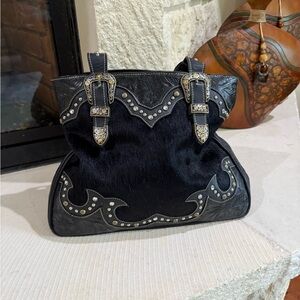 American West Black Studded Leather and Hide Women's Bag